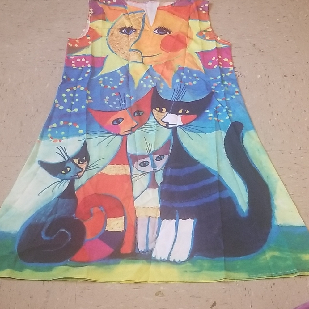 Colorful Cat Print Kids Dress